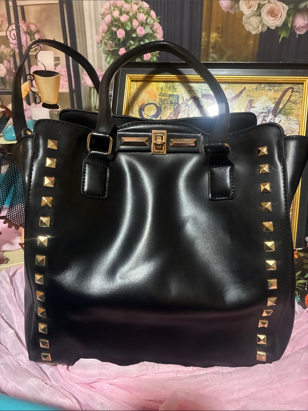Black Studded Tote Bag